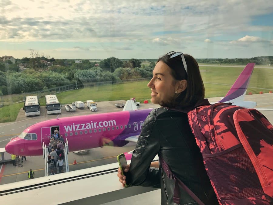 Traveler watching planes at the airport